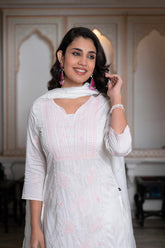 Off-White Chanderi Kurta with Bead Work & Thread Detailing-P1365OFFWHITE